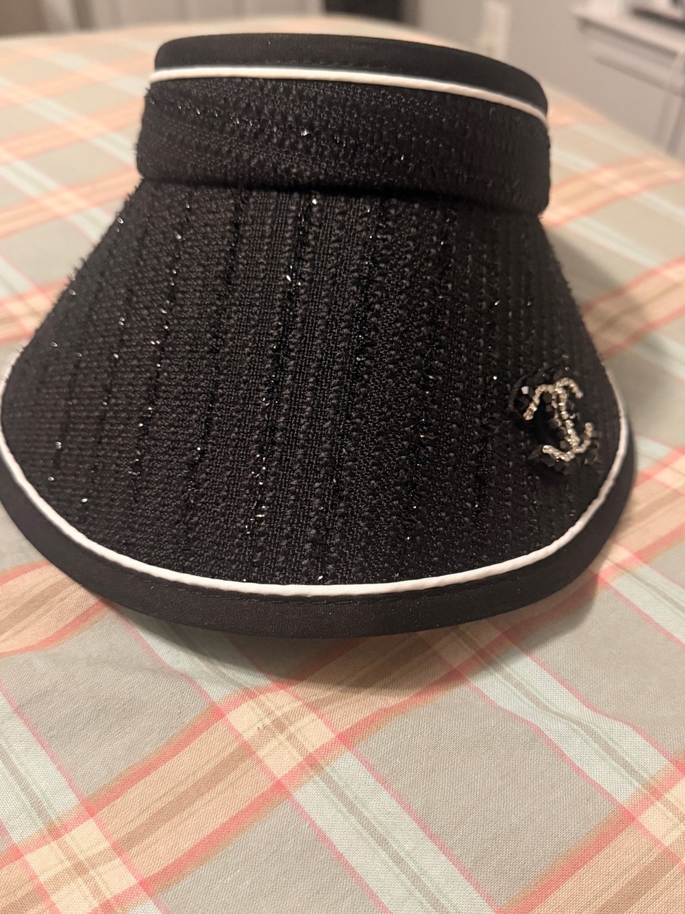 Black Knit Visor with Crystal Logo Accent